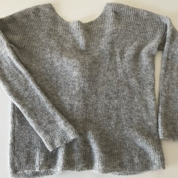 Sezane Sweater Super Kid Mohair Baby Alpaca Gray Lace Up Back Coquette Small - Picture 5 of 14